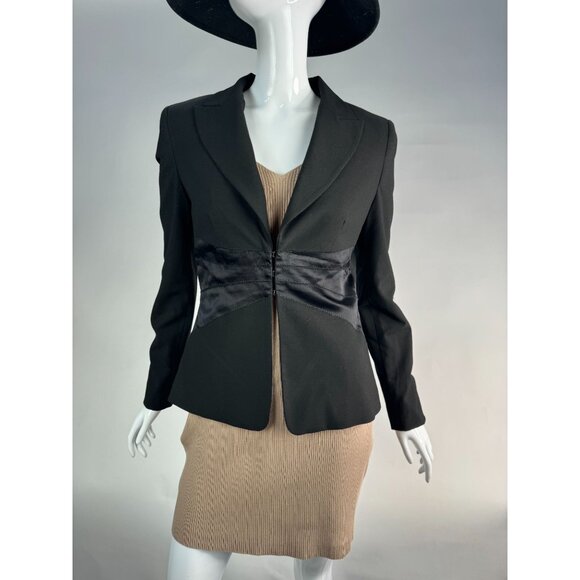 Bebe Satin Waisted Jacket Size 4 Black Polyester Blend - Picture 13 of 16